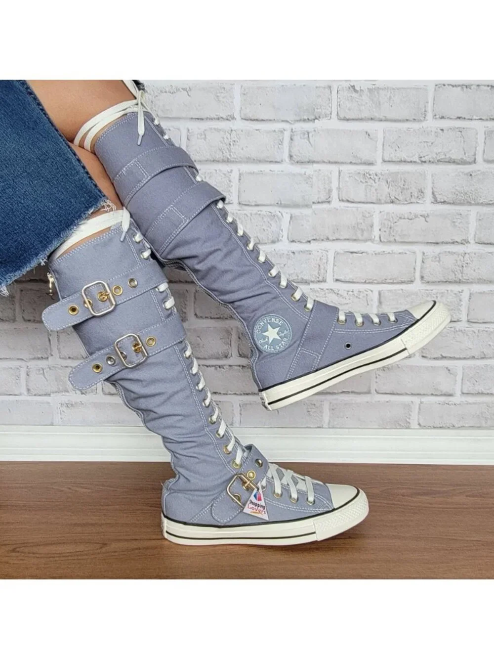 ⭐Converse Chuck Taylor XXHi Buckles 7 Women's Knee-high Boots Shoes Gray A11892C